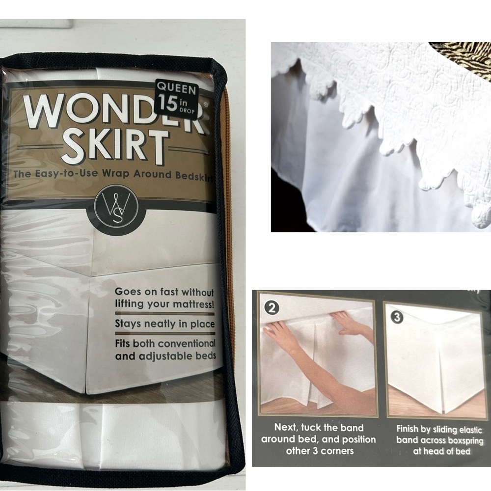 Levinsohn Wonder Skirt Magic Wraparound White Bed Skirt Queen Size